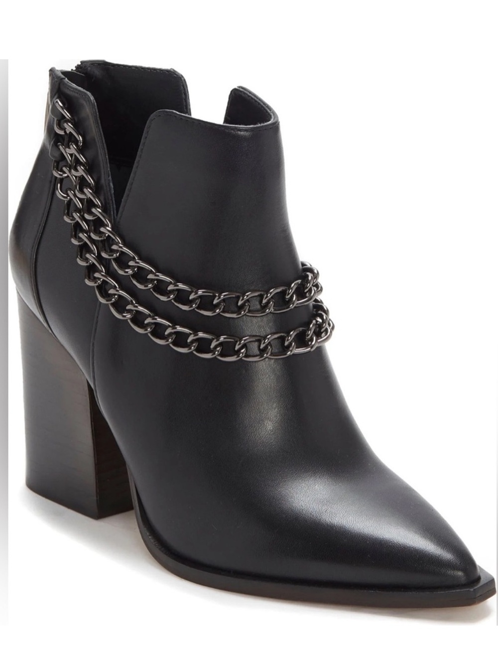 Vince Camuto Gallzy Black Leather Chain Booties size 9 NWOT